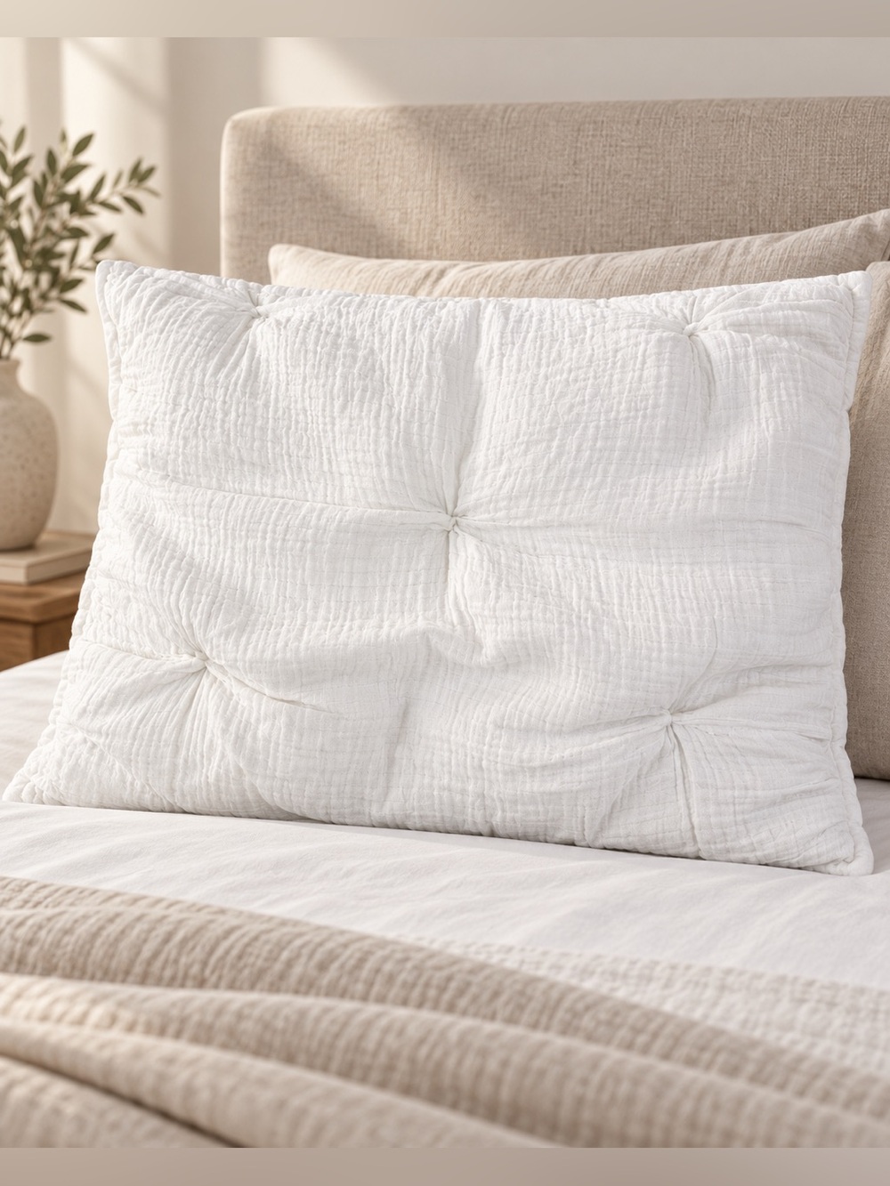 Pottery Barn White Cotton Tufted Standard Pillowcase 20x26 Textured Bedding